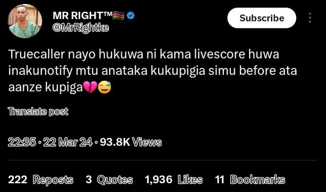 Mr righttm mrrighidke subscribe truecaller nayo hukuwa ni kama livescore huwa in