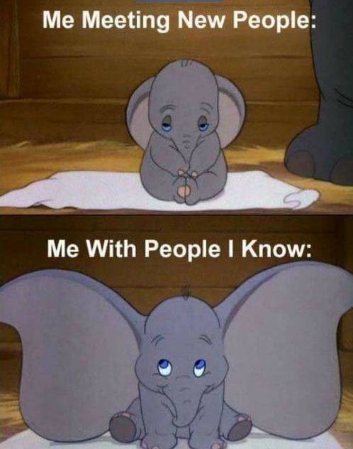 Me meeting new people me with people know