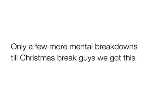 Only a few more mental breakdowns till christmas break guys we got this