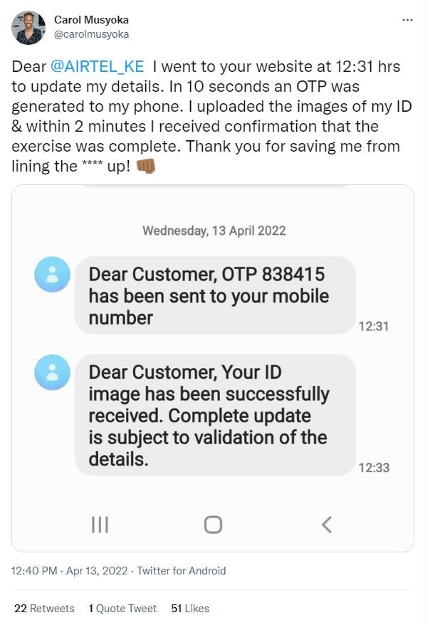 Carol musyoka carolmusyoka dear airtel_ke went to your website at 12.31 hrs to u