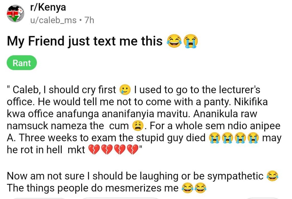 Rkenya ucaleb_ms 7h my friend just text me this rant caleb, should cry first use
