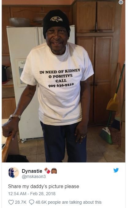 In need of kidney 0 positive call 909 636 dynastie mskason3 share my daddy's pic