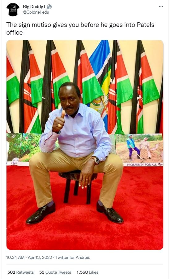 Big daddy lo colonel_edu the sign mutiso gives you before he goes into patels of