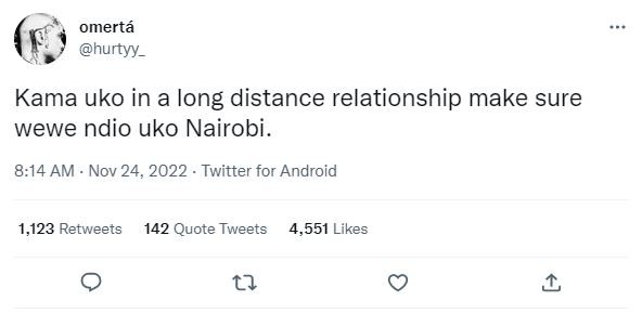 Omertá hurtyy_ kama uko in a long distance relationship make sure wewe ndio uko