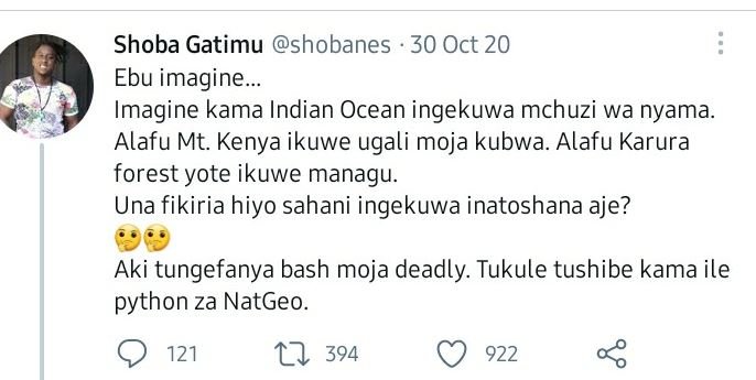 Shoba gatimu shobanes 30 oct 20 ebu imagine imagine kama indian ocean ingekuwa m