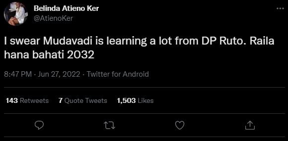 Belinda atieno ker atienoker iswear mudavadi is learning a lot from dp ruto. rai