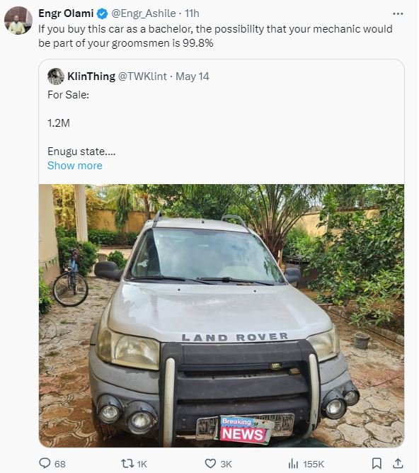 Engr olami engr_ashile ith if you buy this car as a bachelor the possibility tha