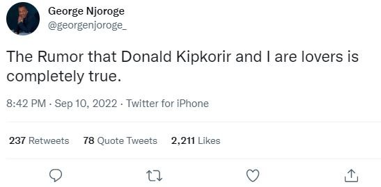George njoroge georgenjoroge the rumor that donald kipkorir and are lovers is co