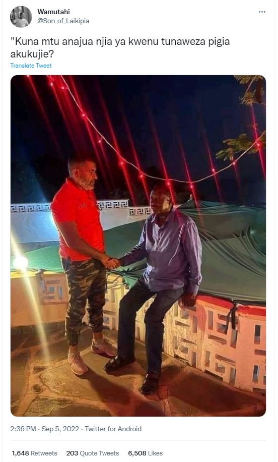 Wamutahi son_of_laikipia kuna mtu anajua njia ya kwenu tunaweza pigia akukujie?