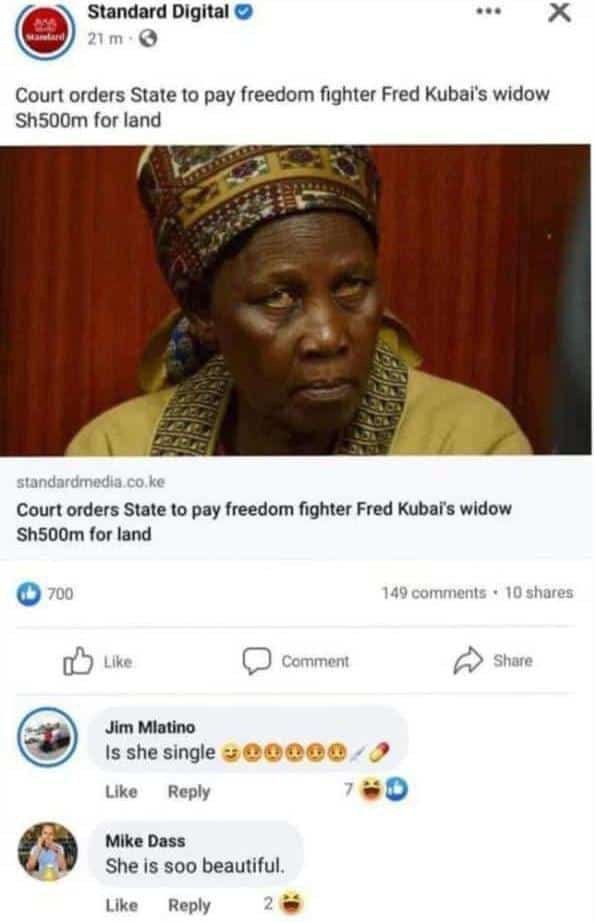 Standard digltal 21m court orders state t0 pay freedom fighter fred kubai's wido