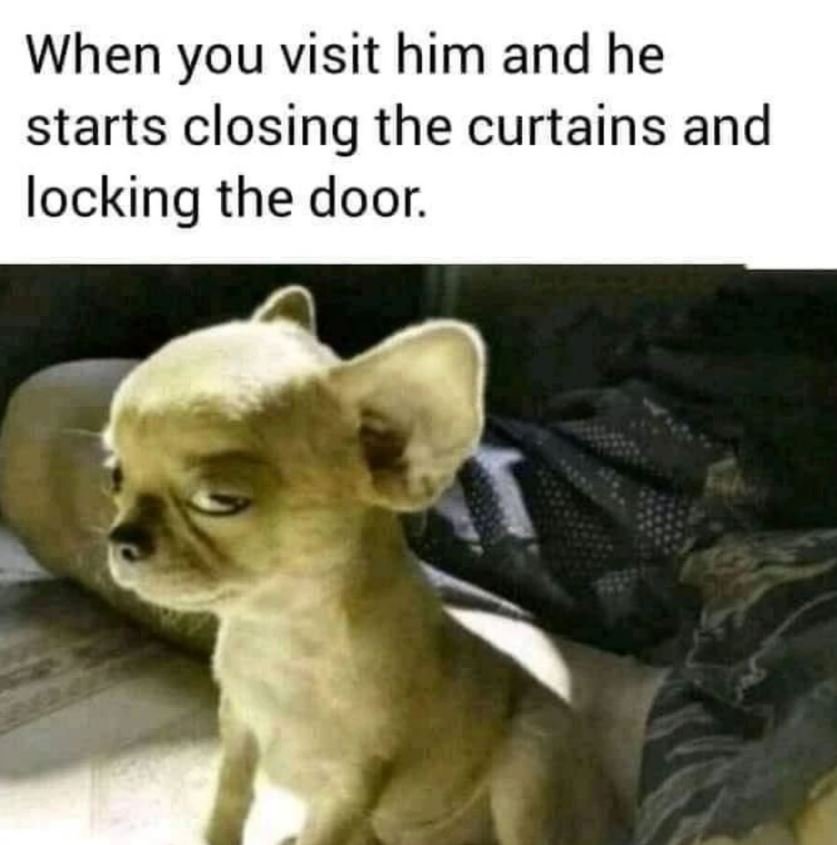 When you visit him and he starts closing the curtains and locking the door.