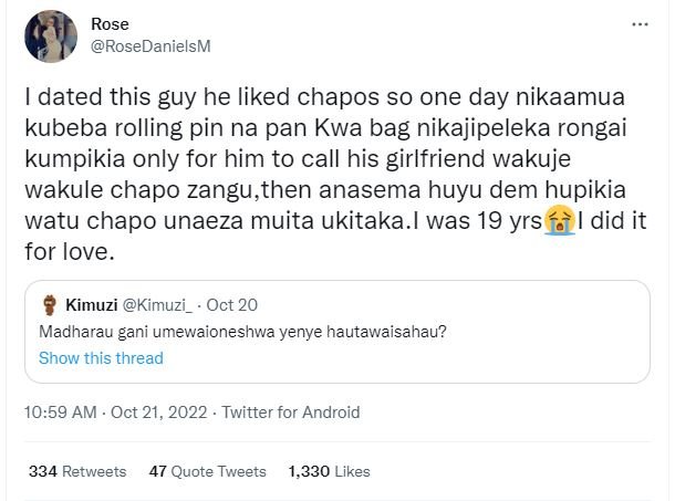 Rose rosedanielsm dated this guy he liked chapos so one day nikaamua kubeba roll