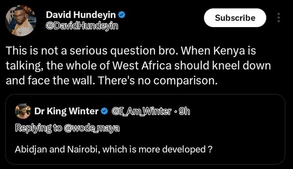 David hundeyin 'davidhlundeyin subscribe this is not a serious question bro. whe