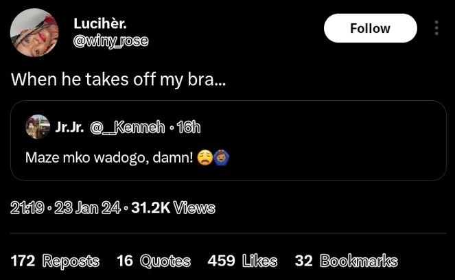 Lucihèr winy iose follow when he takes off my bra. jrjr. kenneh 16h maze mko wad
