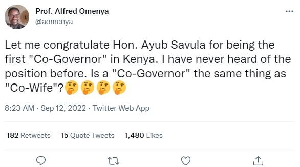 Prof. alfred omenya aomenya let me congratulate hon. ayub savula for being the f