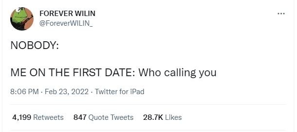 FOREVER WILIN ForeverWILIN_ NOBODY ME ON THE FIRST DATE Who calling you 8.06 PM