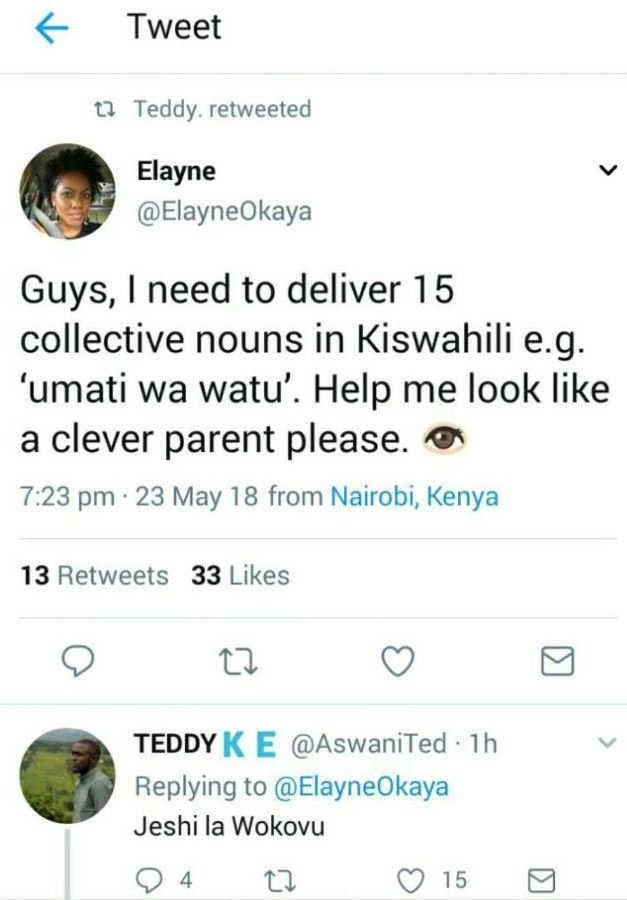 Tweet t Teddy . retweeted Elayne ElayneOkaya Guys, need to deliver 15 collective