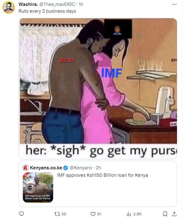 Wachira thee_maveric ruto every 3 business days ruto imf her sigh go get my purs