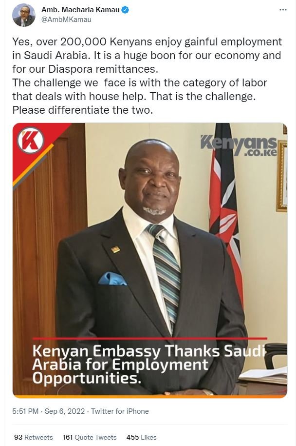 Amb macharia kamau ambmkamau yes over 200,000 kenyans enjoy gainful employment i