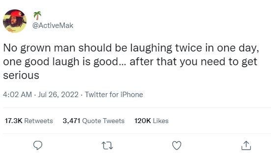 Activemak no grown man should be laughing twice in one day one good laugh is goo