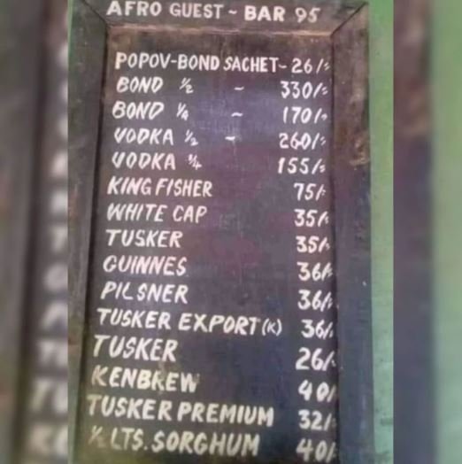 Afro guest bar 5 popovbond sachet 26 bond 3b0 bonp 170 vodka 260' vodka 155 king