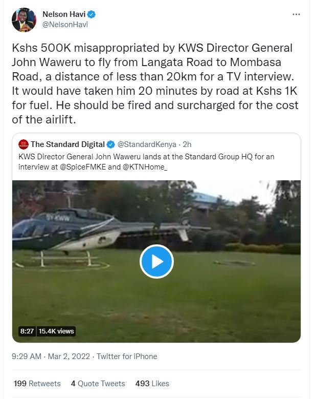 Nelson havi nelsonhavi kshs 5ook misappropriated by kws director general john wa