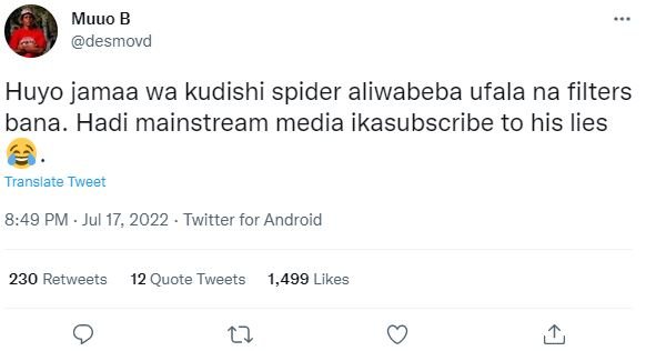 Muuo b desmovd huyo jamaa wa kudishi spider aliwabeba ufala na filters bana. had