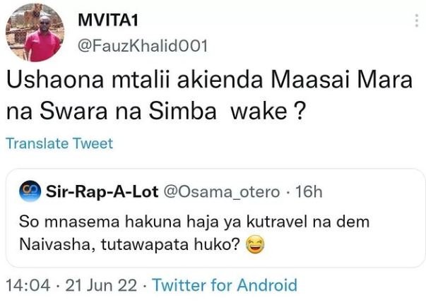 Mvitai fauzkhalidoo1 ushaona mtalii akienda maasai mara na swara na simba wake ?