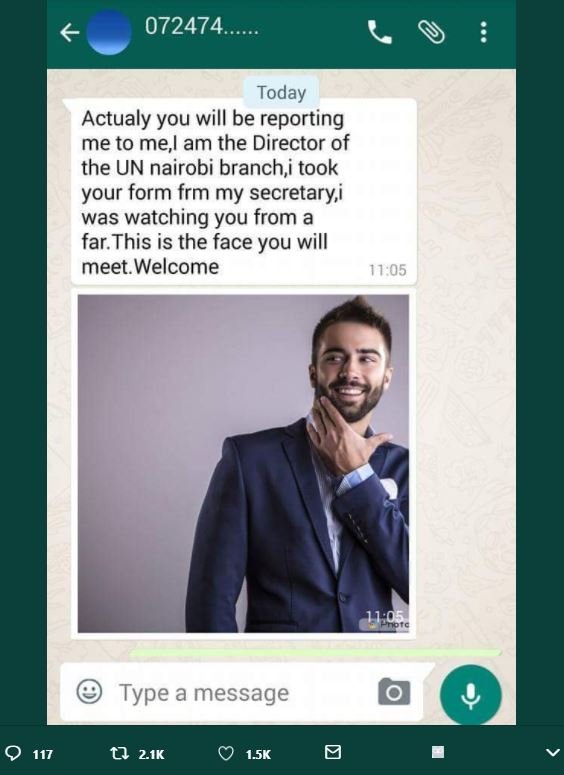 Today actualy you will be reporting me to mel am the director of the un nairobi