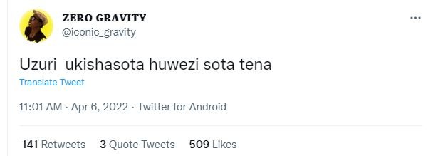 Zero gravity iconic_gravity uzuri ukishasota huwezi sota tena translate tweet 11