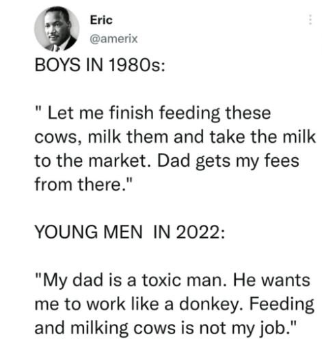 Eric amerix boys in 198os let me finish feeding these cows, milk them and take t