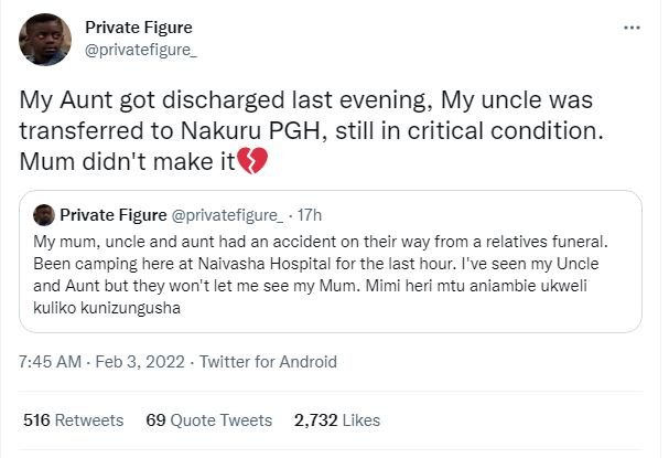 Private Figure privatefigure My Aunt got discharged last evening My uncle was tr