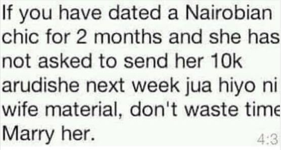 If you have dated a nairobian chic for 2 months and she has not asked to send he