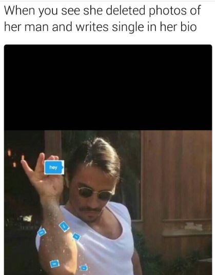 When you see she deleted photos of her man and writes single in her bio