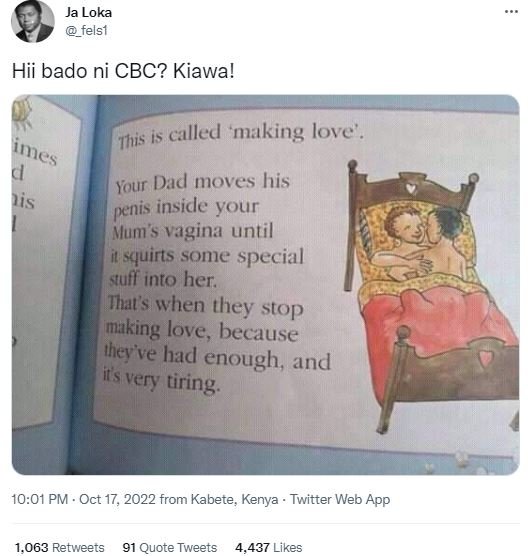 Ja loka _felsi hii bado ni cbc? kiawa! this is called 'making love . your dad mo