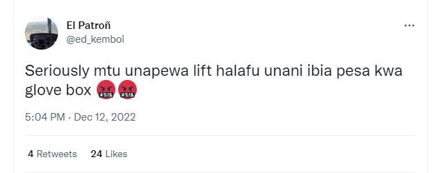 El patroñ ed_kemboi seriously mtu unapewa lift halafu unani ibia pesa kwa glove