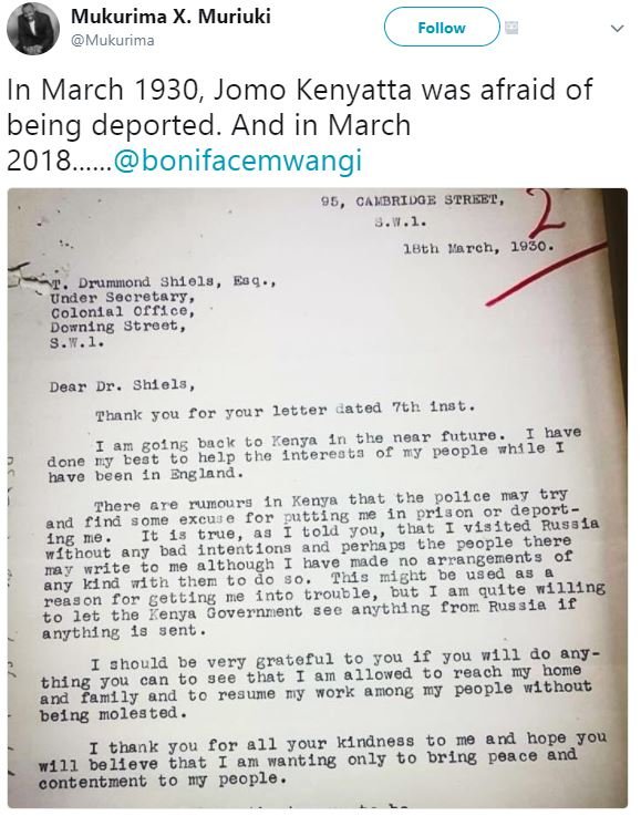 Mukurima x. muriuki mukurima follow in march , jomo kenyatta was afraid of being