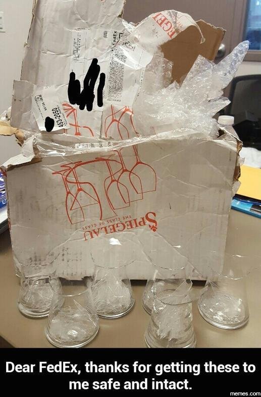 Dear fedex, thanks for getting these to me safe and intact. memes com 9 vã3ä1aç