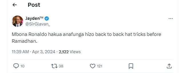 Post jayden sirglavan_ mbona ronaldo hakua anafunga hizo back to back hat tricks