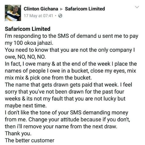 Clinton gichana safaricom limited 17 may at 07.41 safaricom limited im respondin