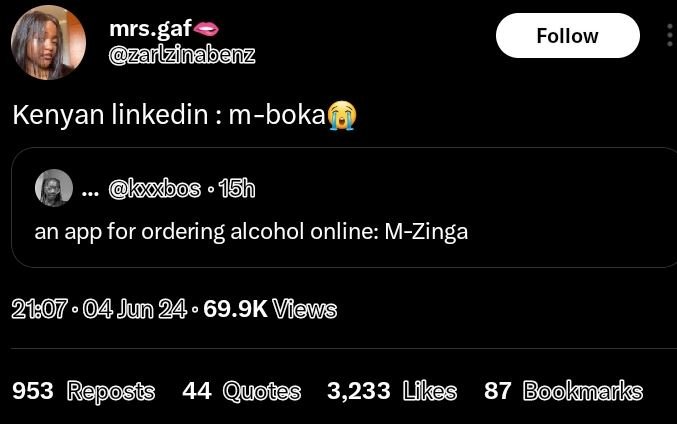 Mrs. gaf zarlzinabenz follow kenyan linkedin mboka kxxbos ' 15h an app for order