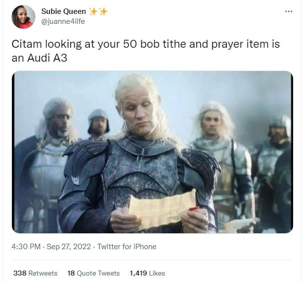 Subie queen juanne4life citam looking at your 50 bob tithe and prayer item is an