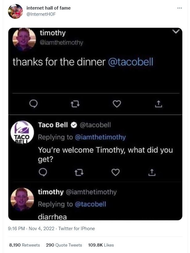 Internet hall of fame internethof timothy iamthetimothy thanks for the dinner ta