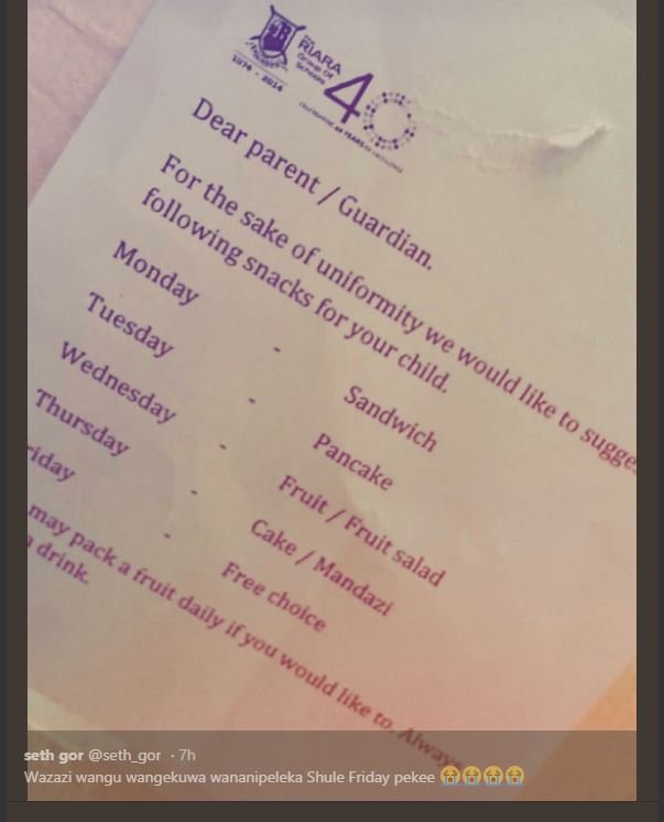 0 dear 4 parent 'the following sake . of guardian. monday snacks uniformity tues