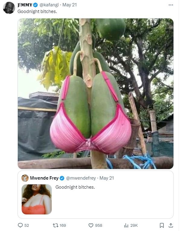 J'mmy kafangi may 21 goodnight bitches mwende frey mwendefrey . may 21 goodnight