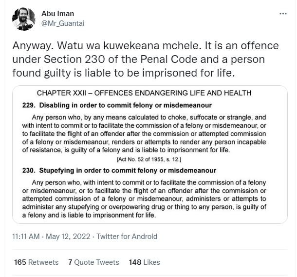 Abu iman mr_guantai anyway. watu wa kuwekeana mchele. it is an offence under sec