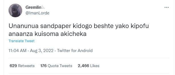 Gremlin imanlorde unanunua sandpaper kidogo beshte yako kipofu anaanza kuisoma a