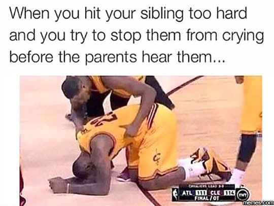 When you hit your sibling too hard and you try to stop them from crying before t