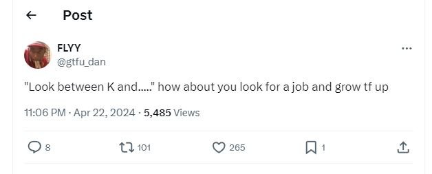 Post flyy gtfu_dan look between kand. how about you look for a job and grow tf u