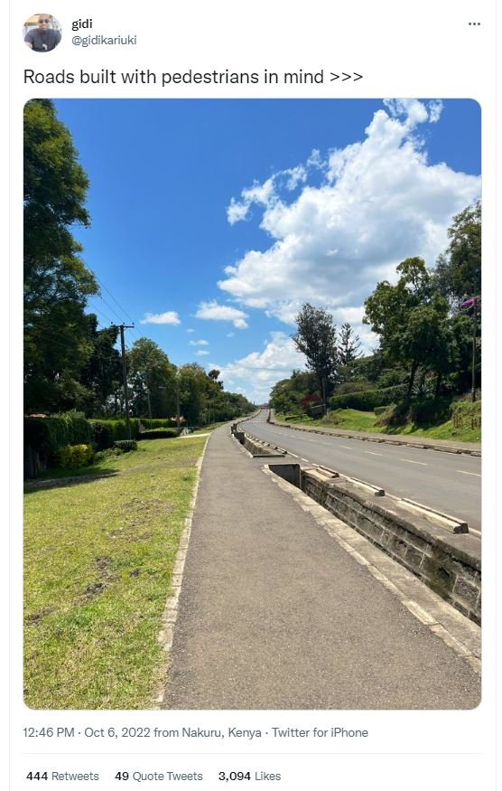 Gidi gidikariuki roads built with pedestrians in mind 12.46 pm oct 6, from nakur
